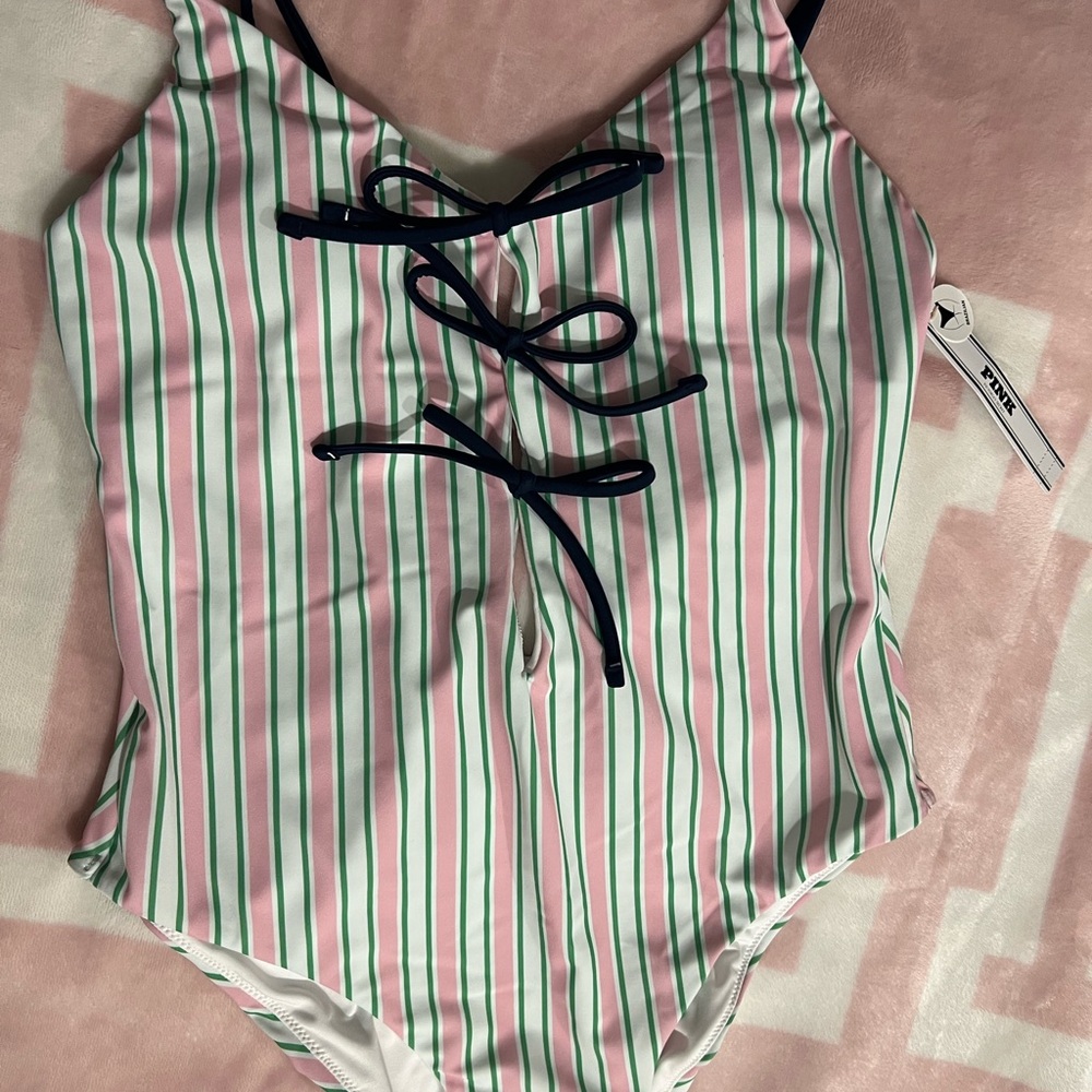 Victoria's Secret Pink- Pink& Green Striped One Piece